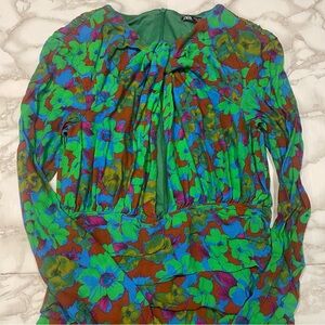 Zara Floral Print Draped Mini Bodycon Dress